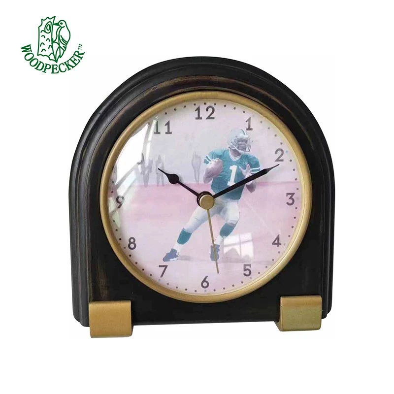 Black Rustic Worn Wooden Table Clock